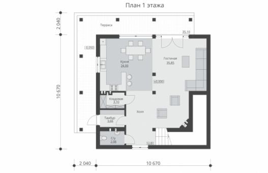 Проект двухэтажного жилого дома с эксплуатируемой кровлей